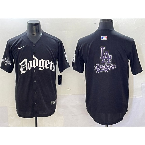 Los Angeles Dodgers Team Big Logo Black 2025 LA Gothic Style With 2024 World Series Champions Patch Vapor Premier Limited Stitched Jersey