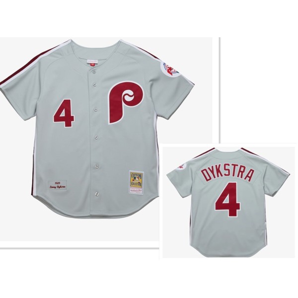 Custom Philadelphia Phillies #4 Lenny Dykstra Mitchell and Ness Grey 1989 Throwback Stitched Jersey