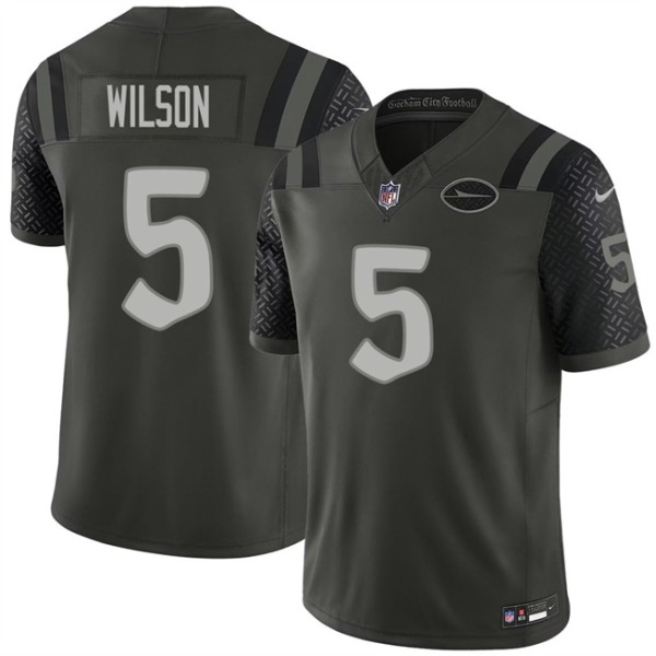 New York Jets #5 Garrett Wilson Black 2025 F.U.S.E. “Rivalries” Vapor Limited Football Stitched Jersey