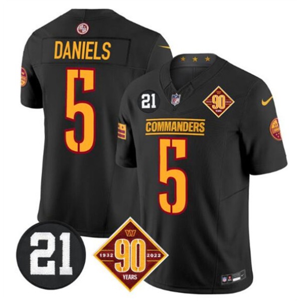 Washington Commanders #5 Jayden Daniels Black F.U.S.E. 90th Sean Taylor Patch Vapor Limited Football Stitched Jersey