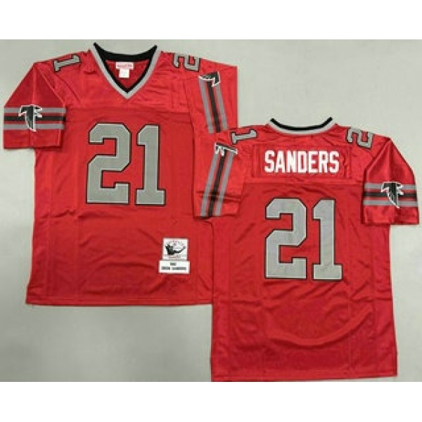 Atlanta Falcons #21 Deion Sanders Red Grey 1992 Throwback Jersey