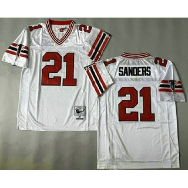 Atlanta Falcons #21 Deion Sanders White 1989 Throwback Jersey