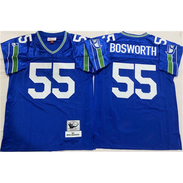 Seattle Seahawks #55 Brian Bosworth Royal Throwback Football Stitched Jersey