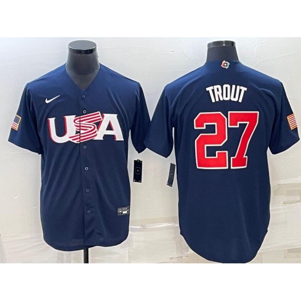 USA Baseball #27 Mike Trout 2023 Navy World Baseball Classic Stitched Jersey
