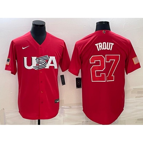 USA Baseball #27 Mike Trout 2023 Red World Baseball Classic Stitched Jersey