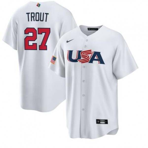 USA Baseball #27 Mike Trout 2023 White World Baseball Classic Stitched Jersey