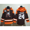 Cleveland Browns #24 Nick Chubb Brown Lace-Up Pullover Hoodie