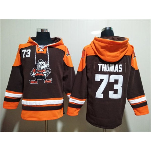Cleveland Browns #73 Joe Thomas Brown Lace-Up Pullover Hoodie