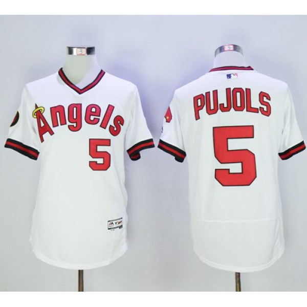 Angels Of Anaheim #5 Albert Pujols White Flexbase Authentic Collection Cooperstown Stitched Jersey