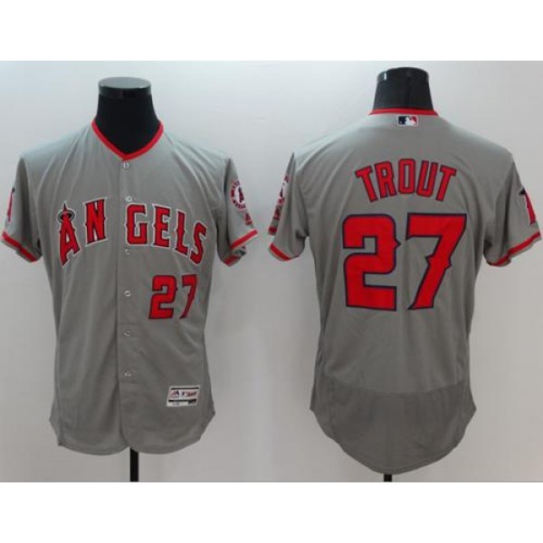 Angels Of Anaheim #27 Mike Trout Grey Flexbase Authentic Collection Stitched Jersey