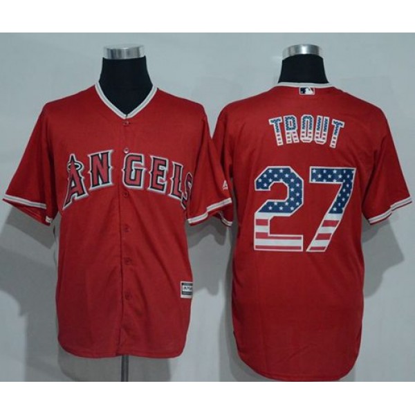 Angels Of Anaheim #27 Mike Trout Red USA Flag Fashion Stitched Jersey