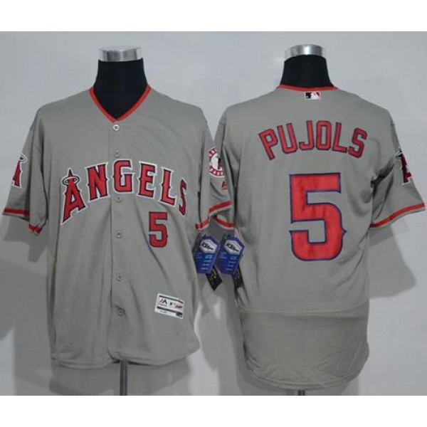 Angels Of Anaheim #5 Albert Pujols Grey Flexbase Authentic Collection Stitched Jersey