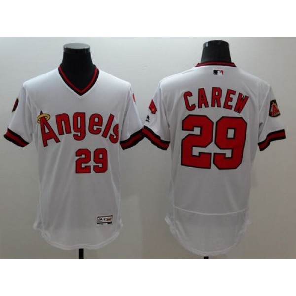Angels of Anaheim #29 Rod Carew White Flexbase Authentic Collection Cooperstown Stitched Jersey