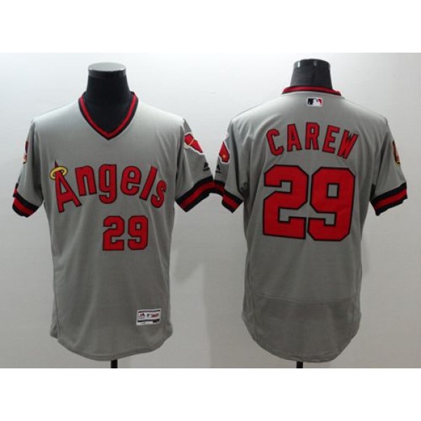Angels Of Anaheim #29 Rod Carew Grey Flexbase Authentic Collection Cooperstown Stitched Jersey