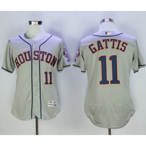 Astros #11 Evan Gattis Grey Flexbase Authentic Collection Stitched Jersey