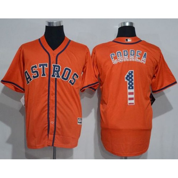Astros #1 Carlos Correa Orange USA Flag Fashion Stitched Jersey