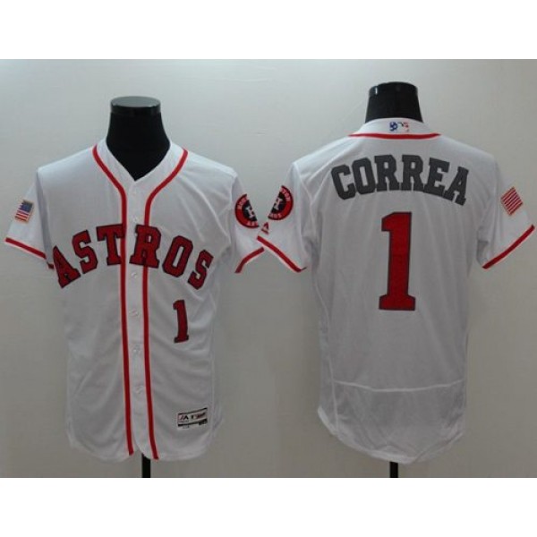Astros #1 Carlos Correa White Fashion Stars Stripes Flexbase Authentic Stitched Jersey