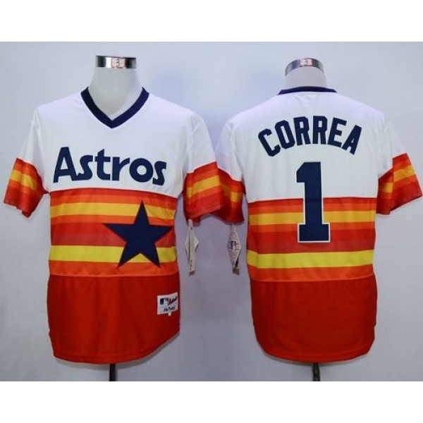 Astros #1 Carlos Correa White Orange 1980 Turn Back The Clock Stitched Jersey