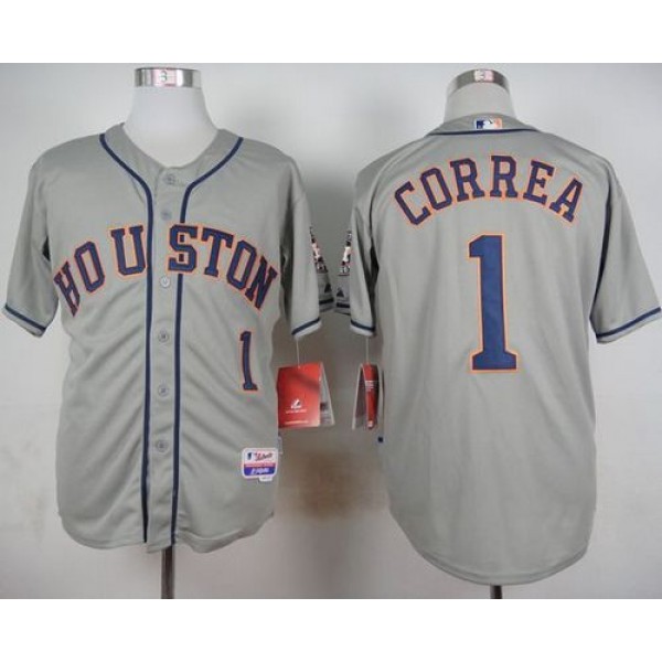Astros #1 Carlos Correa Grey Cool Base Stitched Jersey