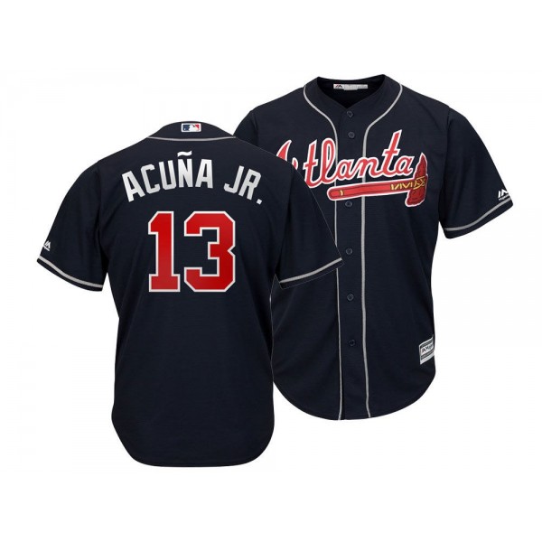 Atlanta Braves #13 Ronald Acuna Majestic Navy Cool Base Stitched Jersey