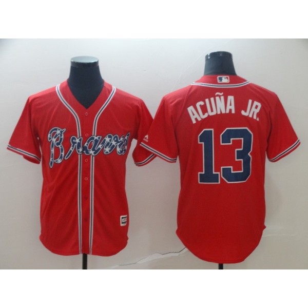Atlanta Braves #13 Ronald Acuna Red Cool Base Stitched Jersey