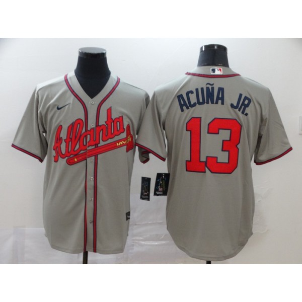 Atlanta Braves #13 Ronald Acuña Jr Grey Cool Base Stitched Jersey