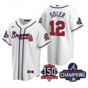 Atlanta Braves #12 Jorge Soler 2021 White World Series Champions With 150th Anniversary Patch Cool Base Stitched Jersey