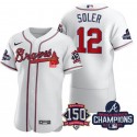 Atlanta Braves #12 Jorge Soler 2021 White World Series Champions With 150th Anniversary Flex Base Stitched Jersey