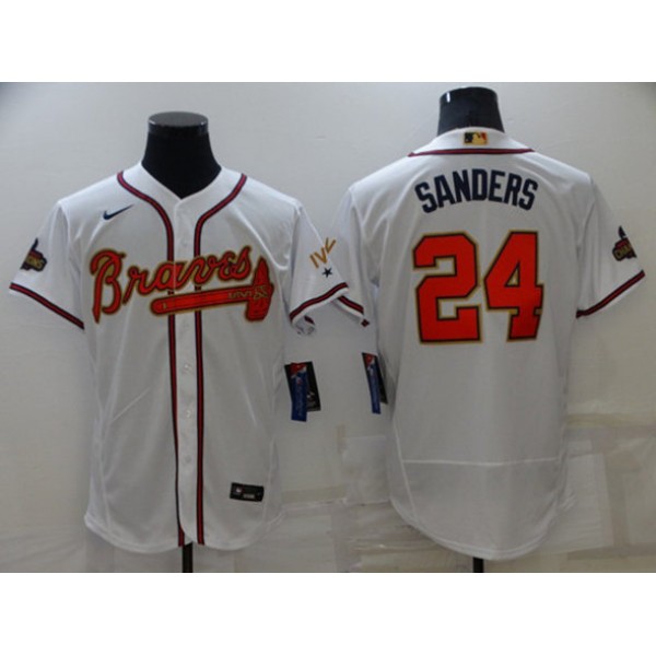 Atlanta Braves #24 Deion Sanders 2022 White Gold World Series Champions Program Flex Base Stitched Baseball Jersey