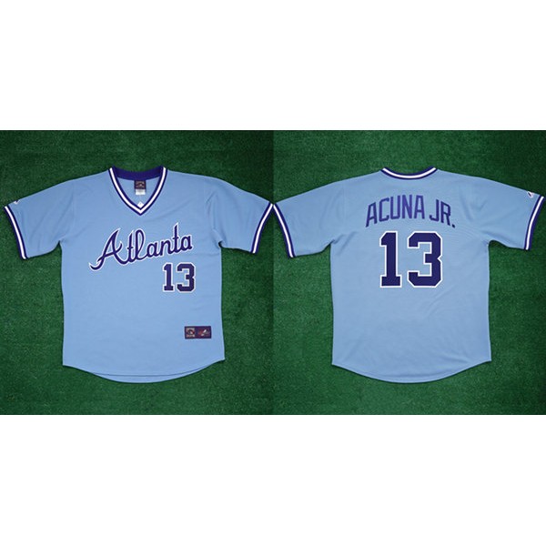 Atlanta Braves #13 Ronald Acuña Jr 1982 Light Blue Cool Base Stitched Baseball Jersey