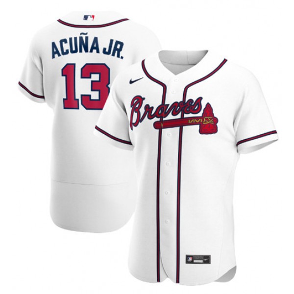 Atlanta Braves #13 Ronald Acuna Jr. White Flex Base Stitched Baseball Jersey