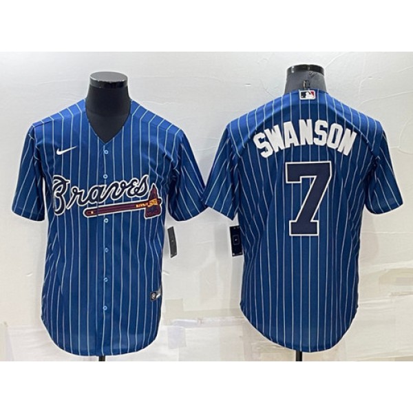Atlanta Braves #7 Dansby Swanson Navy Cool Base Stitched Baseball Jersey