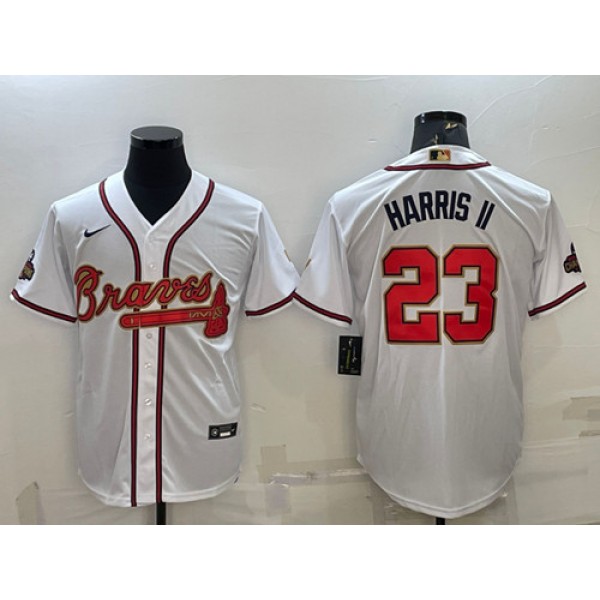 Atlanta Braves #23 Michael Harris II White Gold World Series Champions Program Cool Base Stitched Baseball Jersey