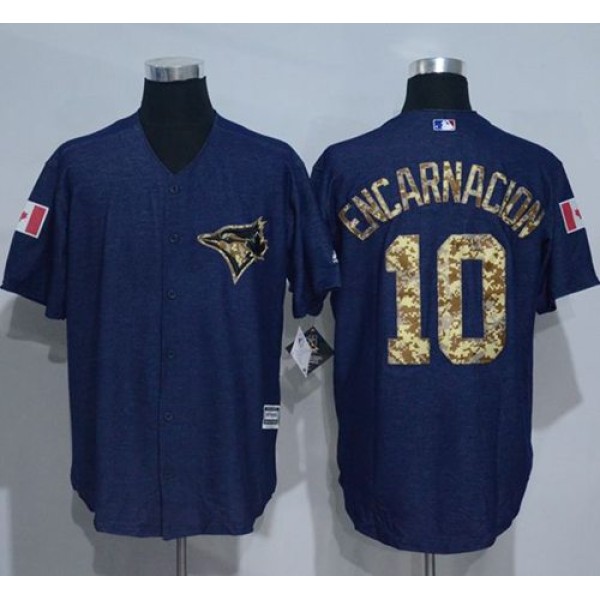 Blue Jays #10 Edwin Encarnacion Denim Blue Salute To Service Stitched Jersey