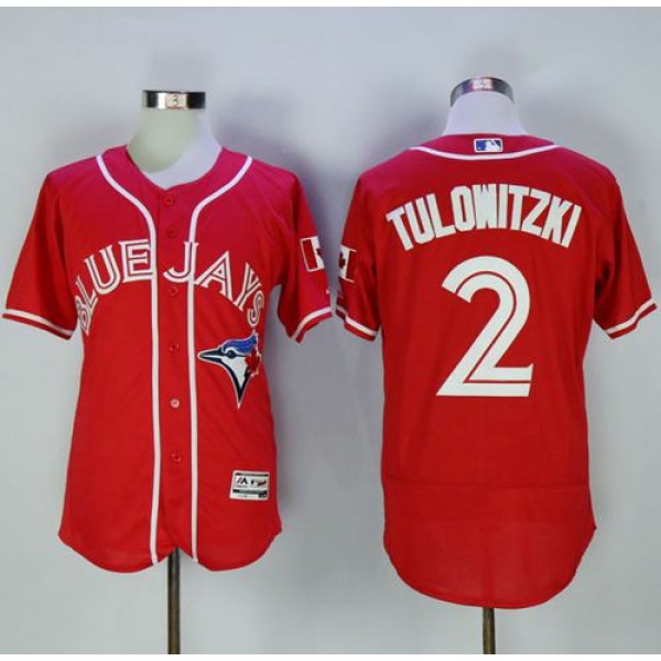 Blue Jays #2 Troy Tulowitzki Red Flexbase Authentic Collection Canada Day Stitched Jersey