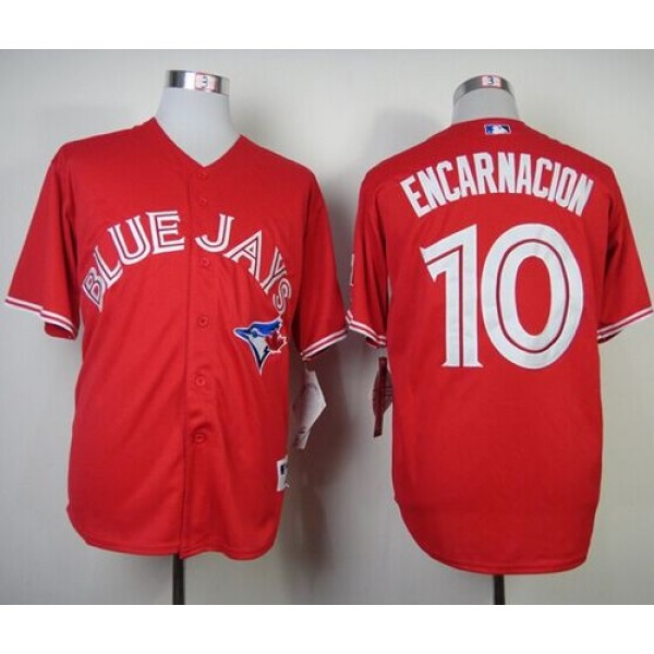 Blue Jays #10 Edwin Encarnacion Red Canada Day Stitched Jersey