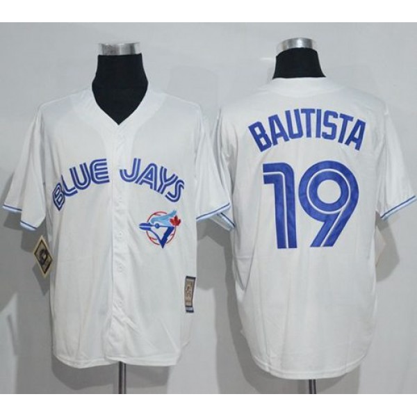 Blue Jays #19 Jose Bautista White Cooperstown Throwback Stitched Jersey