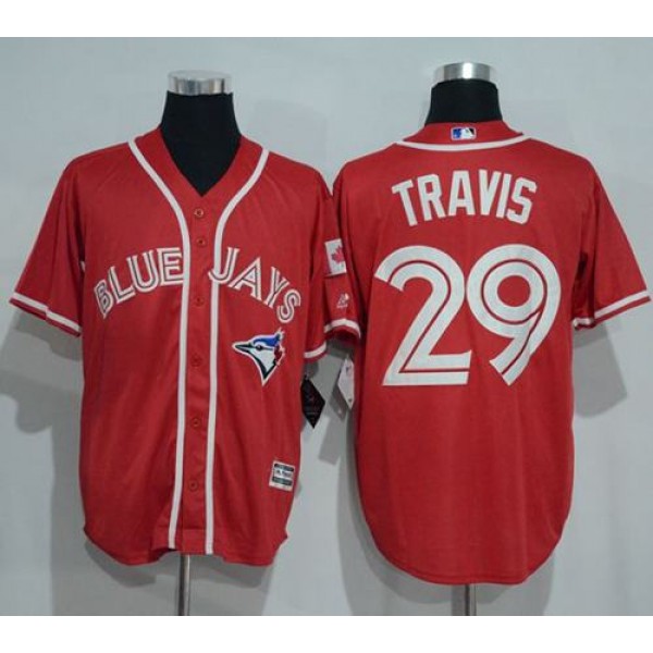 Blue Jays #29 Devon Travis Red New Cool Base Canada Day Stitched Jersey