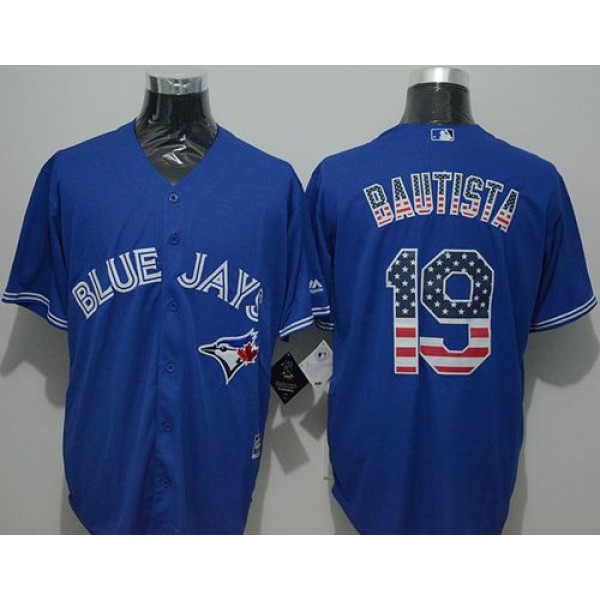 Blue Jays #19 Jose Bautista Blue USA Flag Fashion Stitched Jersey