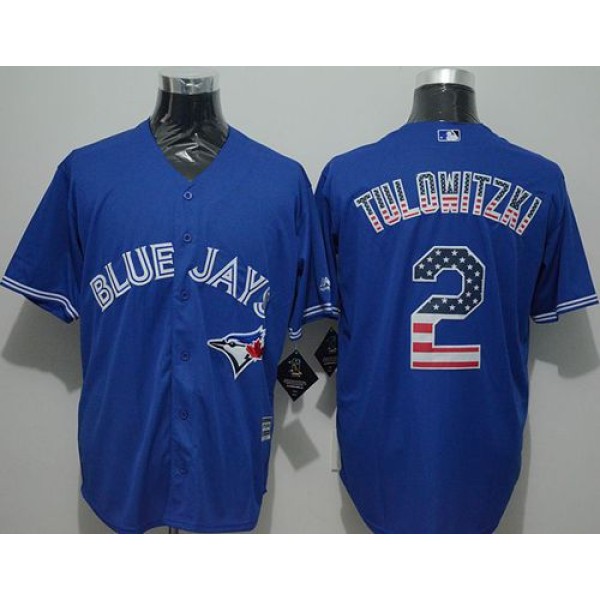 Blue Jays #2 Troy Tulowitzki Blue USA Flag Fashion Stitched Jersey
