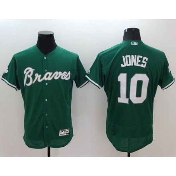 Braves #10 Chipper Jones Green Celtic Flexbase Authentic Collection Stitched Jersey