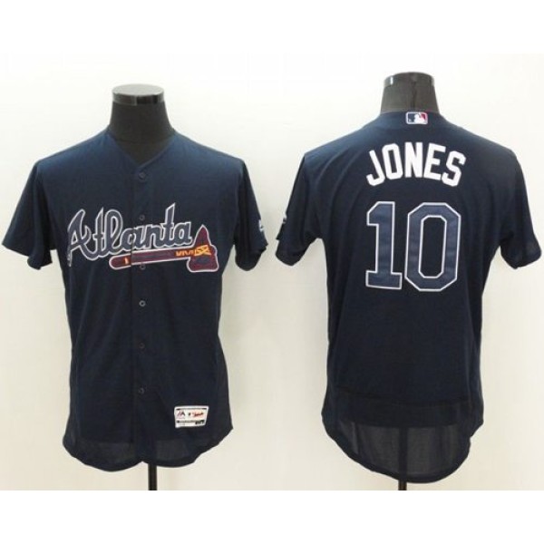 Braves #10 Chipper Jones Navy Blue Flexbase Authentic Collection Stitched Jersey