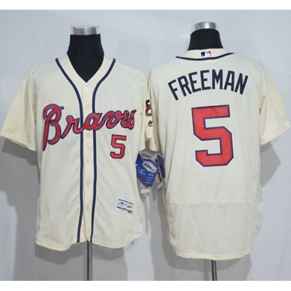 Braves #5 Freddie Freeman Cream Flexbase Authentic Collection Stitched Jersey