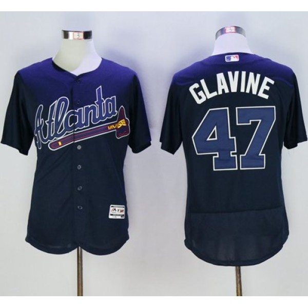 Braves #47 Tom Glavine Navy Blue Flexbase Authentic Collection Stitched Jersey