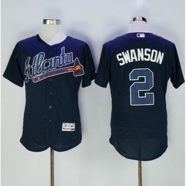 Braves #2 Dansby Swanson Navy Blue Flexbase Authentic Collection Stitched Jersey