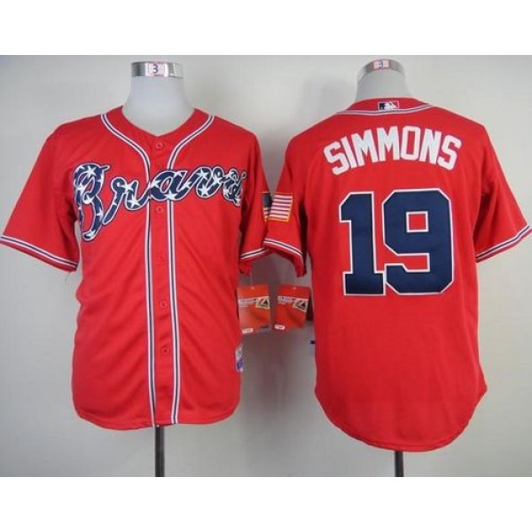 Braves #19 Andrelton Simmons Red Cool Base Stitched Jersey
