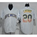Brewers #20 Jonathan Lucroy White(Blue Strip) USA Flag Fashion Stitched Jersey