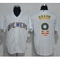 Brewers #8 Ryan Braun White(Blue Strip) USA Flag Fashion Stitched Jersey