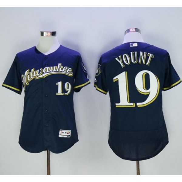 Brewers #19 Robin Yount Navy Blue Flexbase Authentic Collection Stitched Jersey