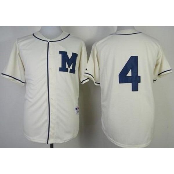 Brewers #4 Paul Molitor Cream 1913 Turn Back The Clock Stitched Jersey